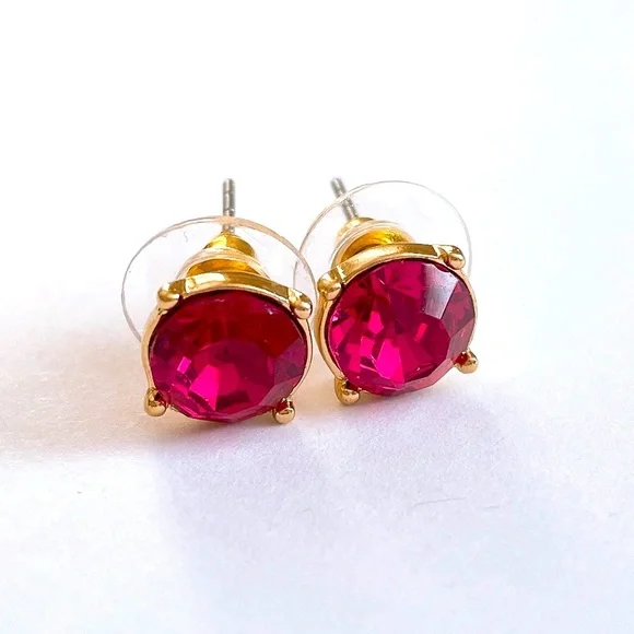 Pink stone on gold tone Stud earrings - Picture 1 of 5